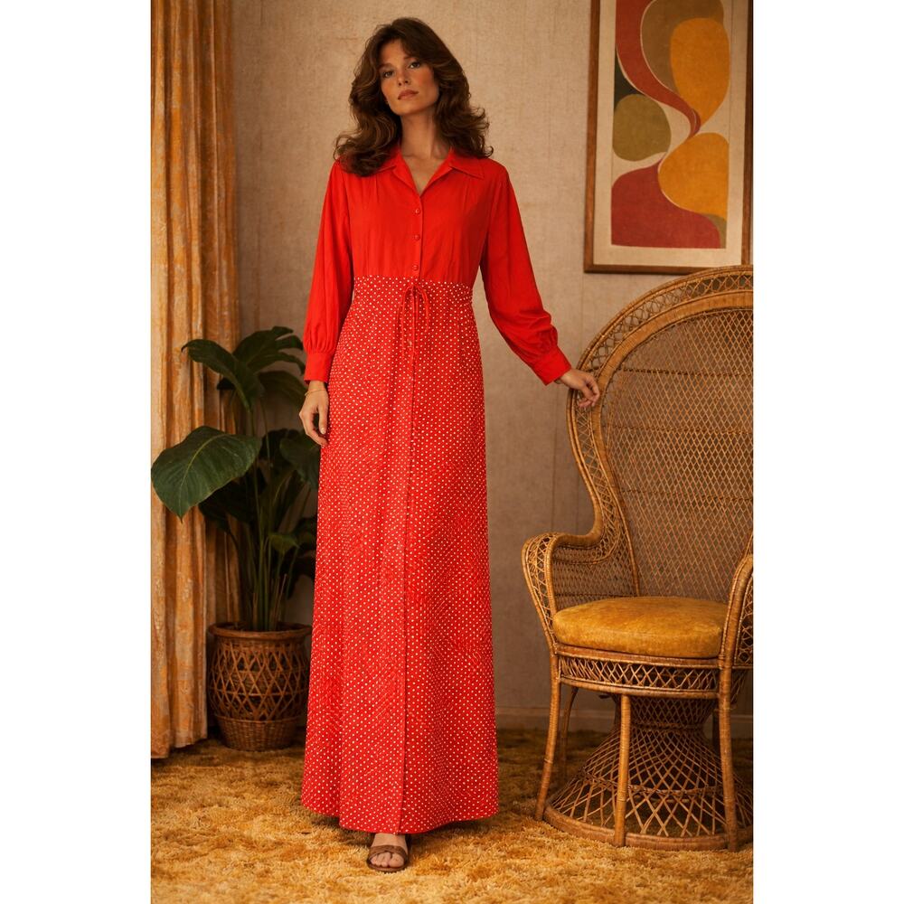 Vintage Butterfield 8 Coral Red Polka Dot Robe Duster Nightgown READ